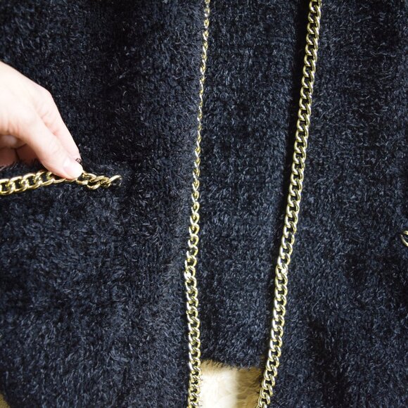 Black SOFT COZY Office Cardigan MobWife Forever 21 Gold Chain Trim XS STRETCHY! - Picture 4 of 6